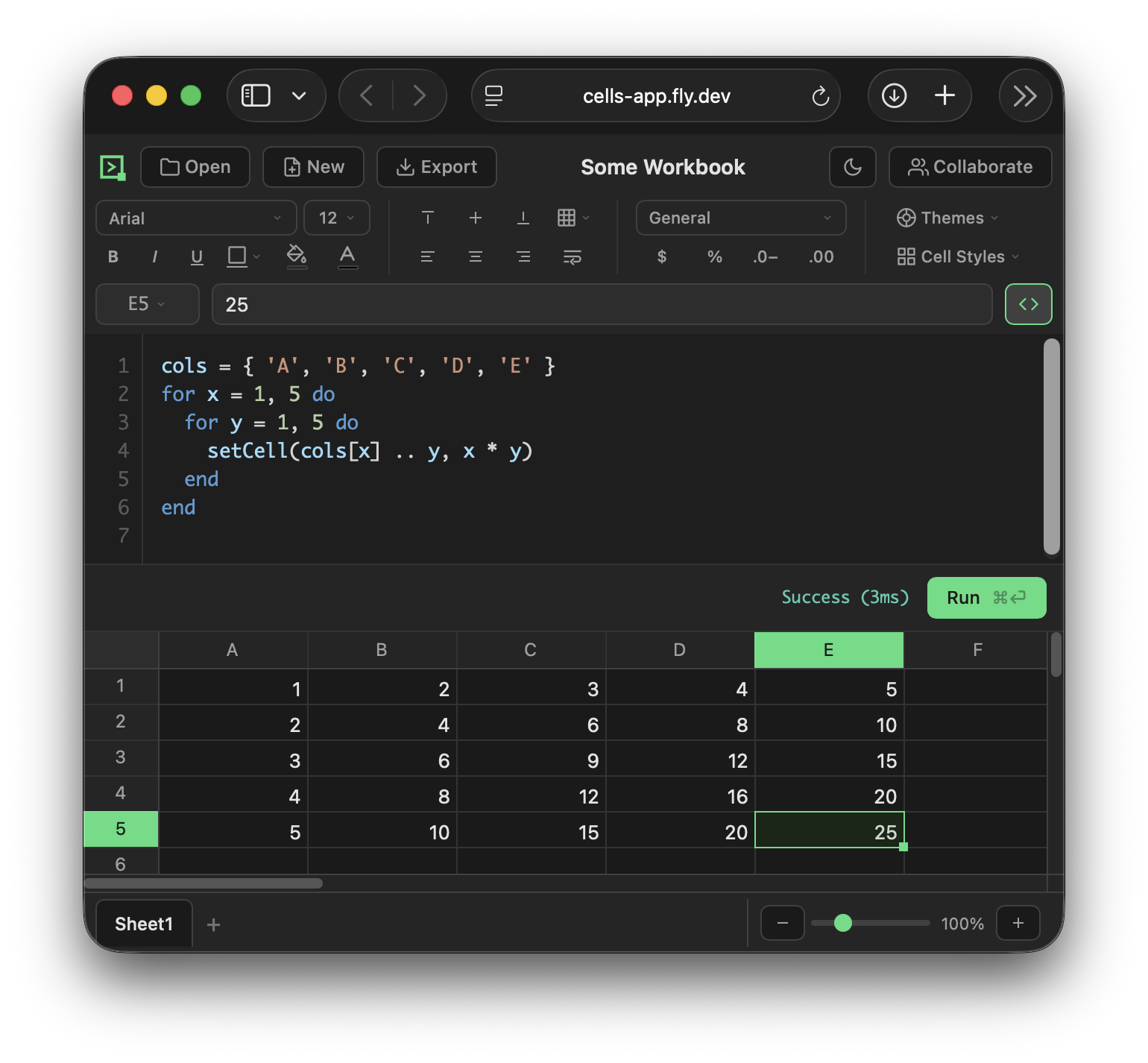 Cells web UI with Luau scripting panel (dark theme)